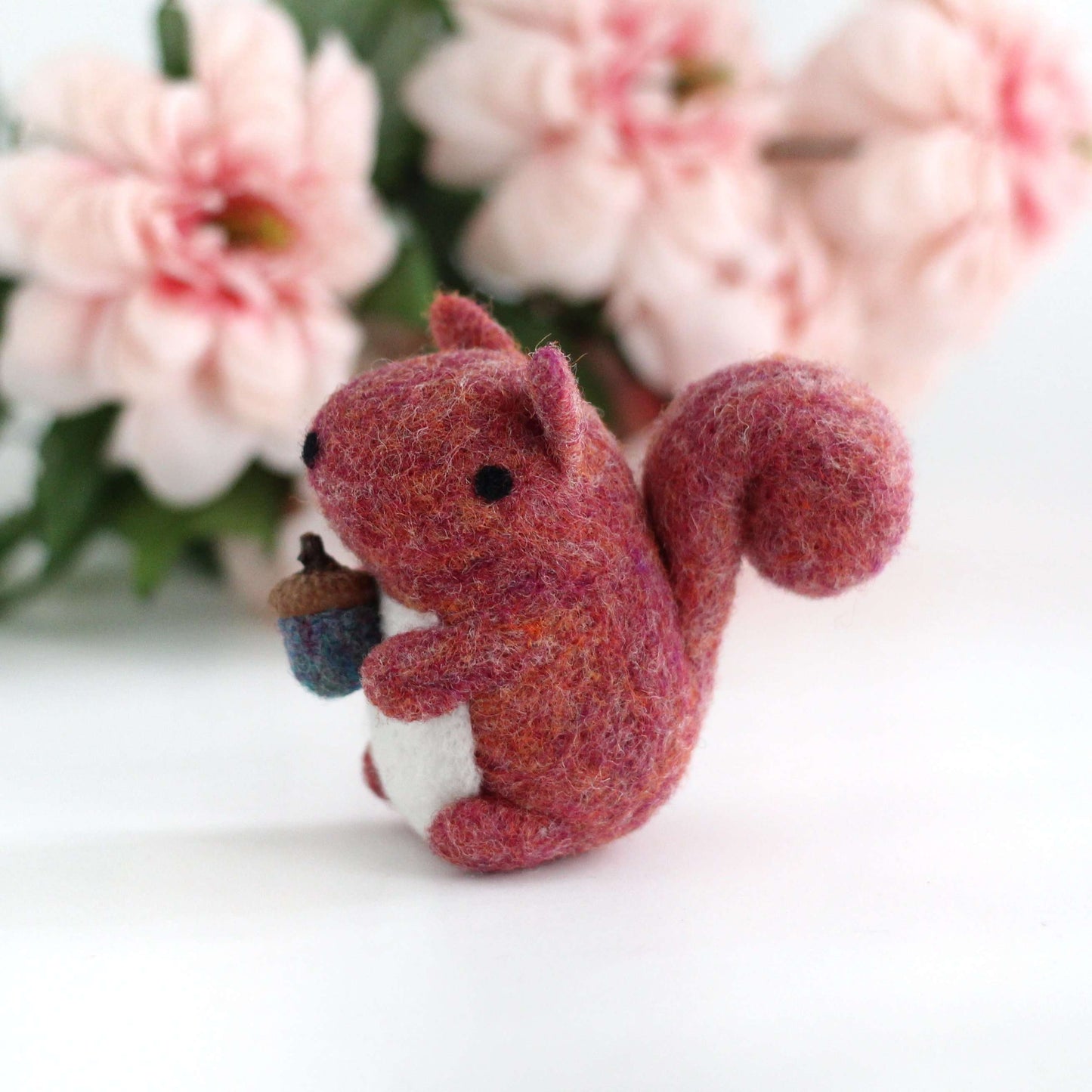 Needle Felted Raspberry Red Squirrel with Magical Acorn by Wild Whimsy Woolies