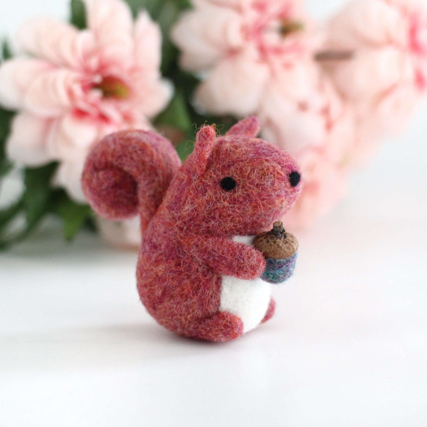 Needle Felted Raspberry Red Squirrel with Magical Acorn