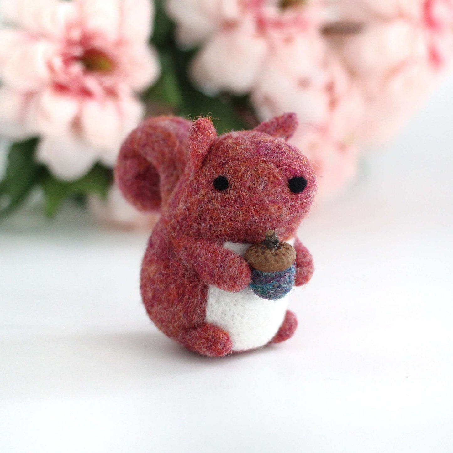 Needle Felted Raspberry Red Squirrel with Magical Acorn