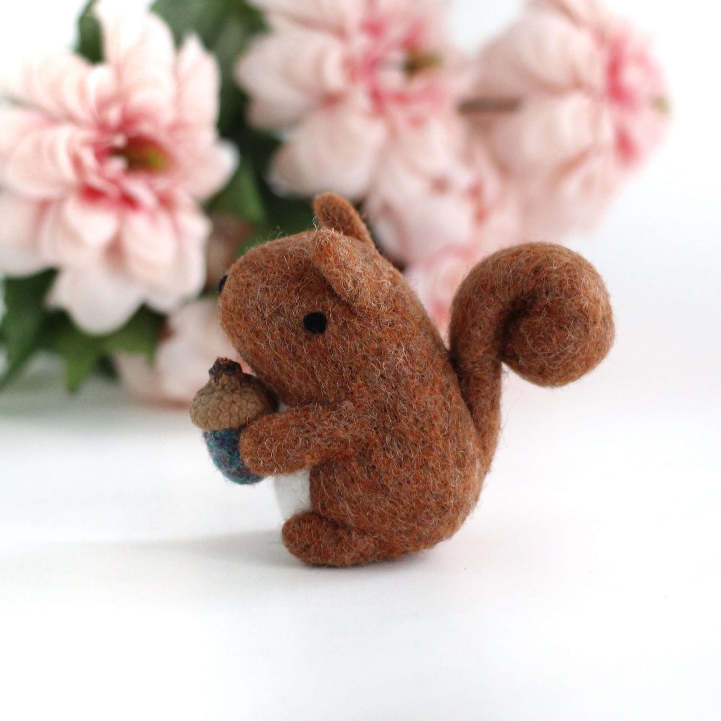 Needle Felted Red-Orange Squirrel with Magical Acorn