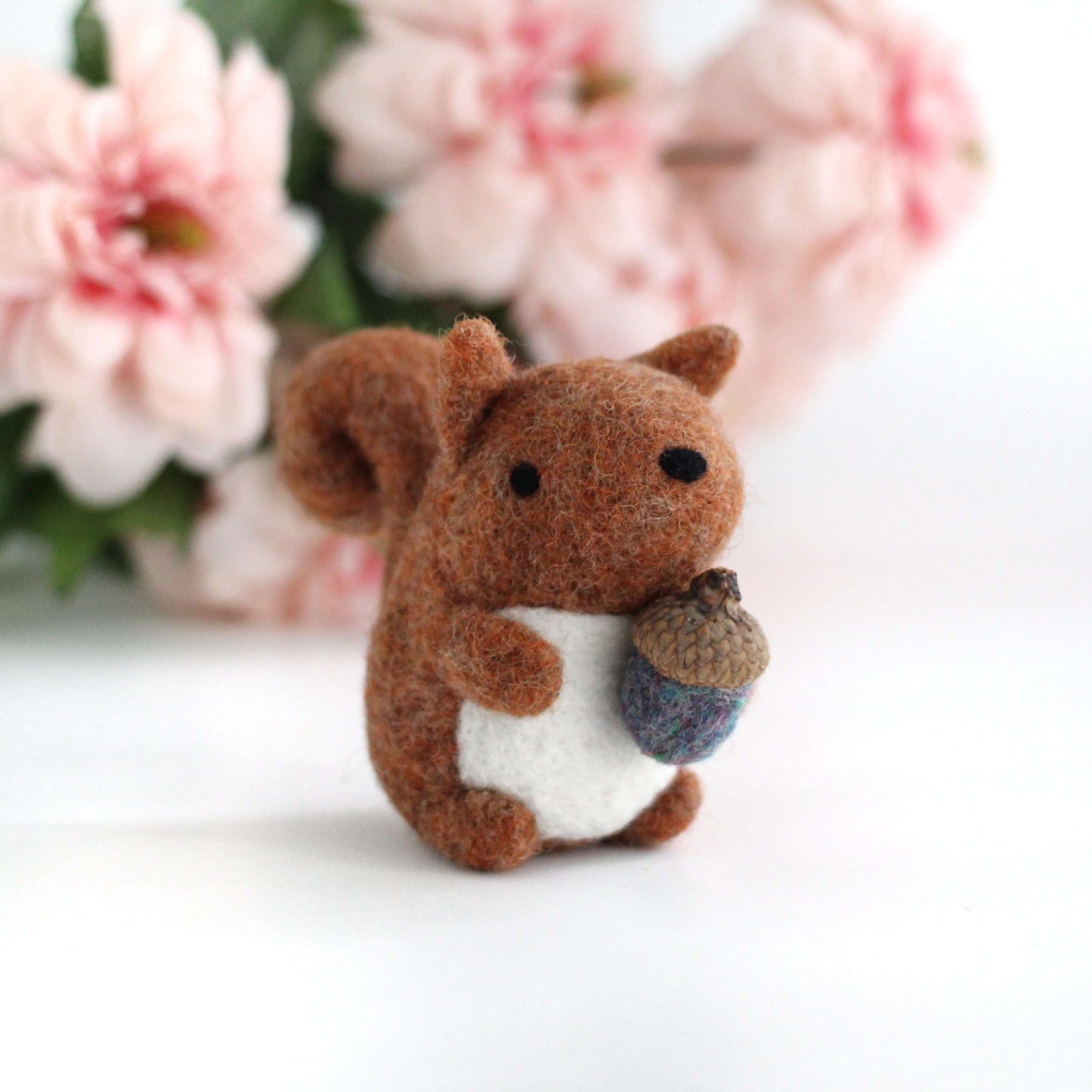 Needle Felted Red-Orange Squirrel with Magical Acorn