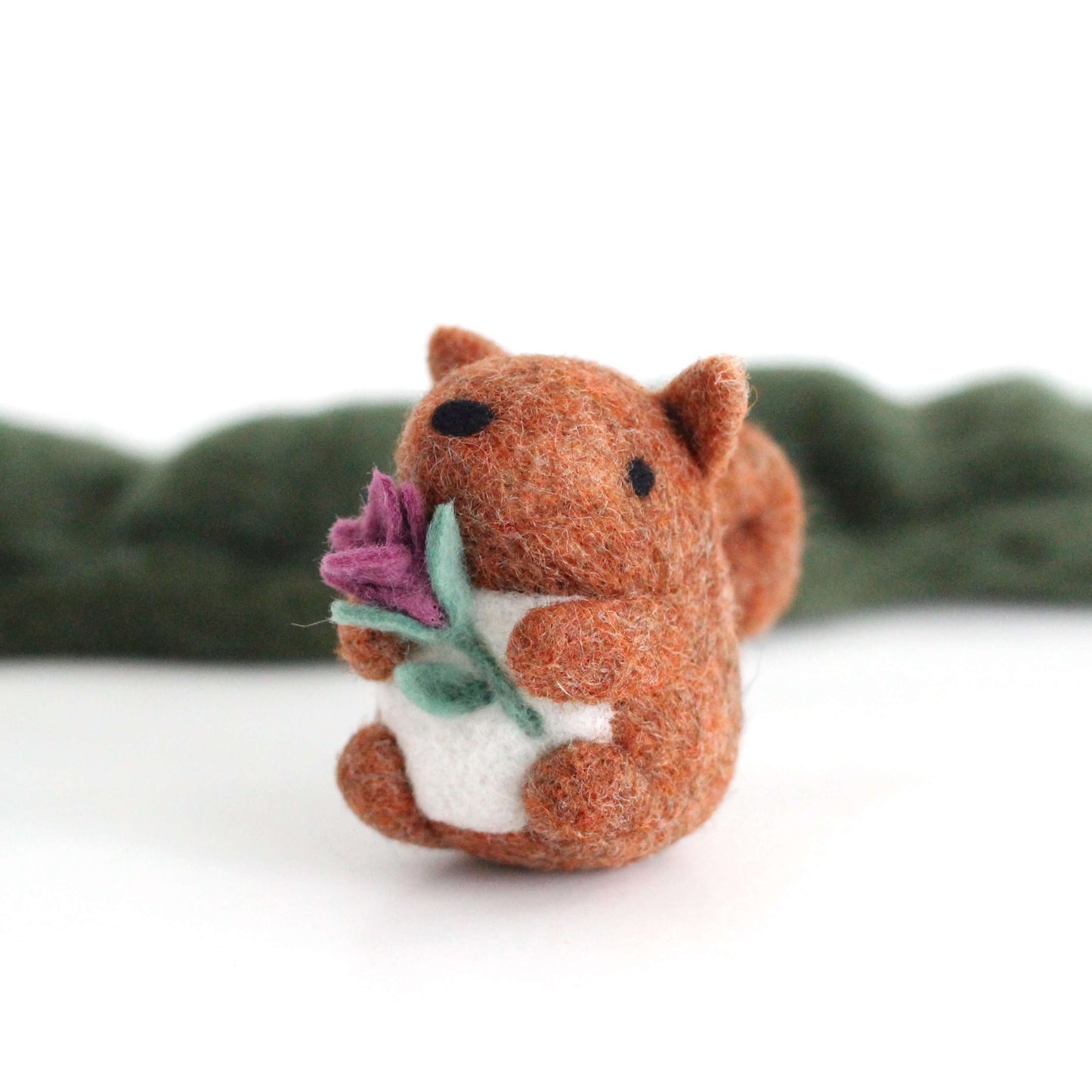 Needle Felted Red Squirrel holding a Flower by Wild Whimsy Woolies
