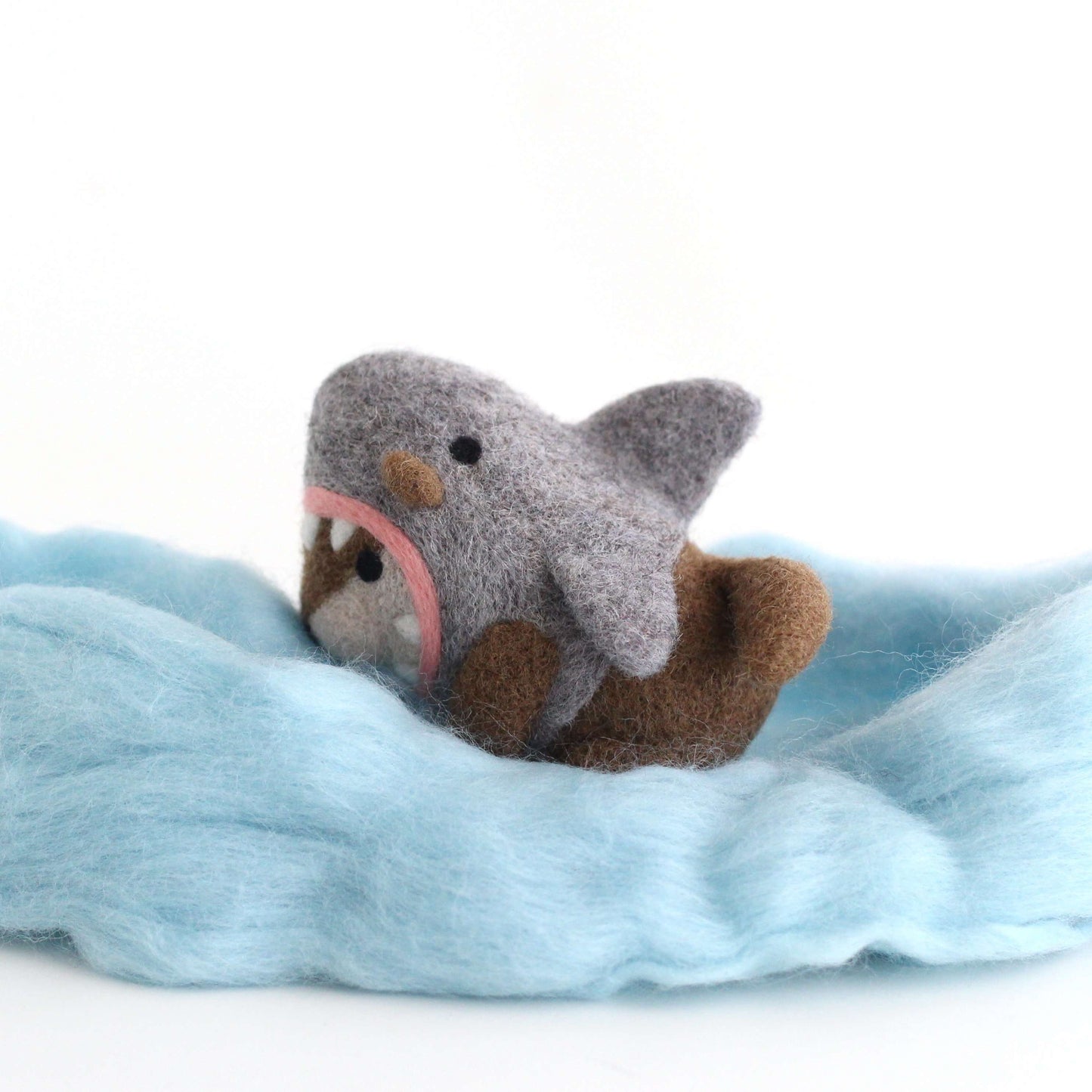 Needle Felted River Otter in a Shark Costume