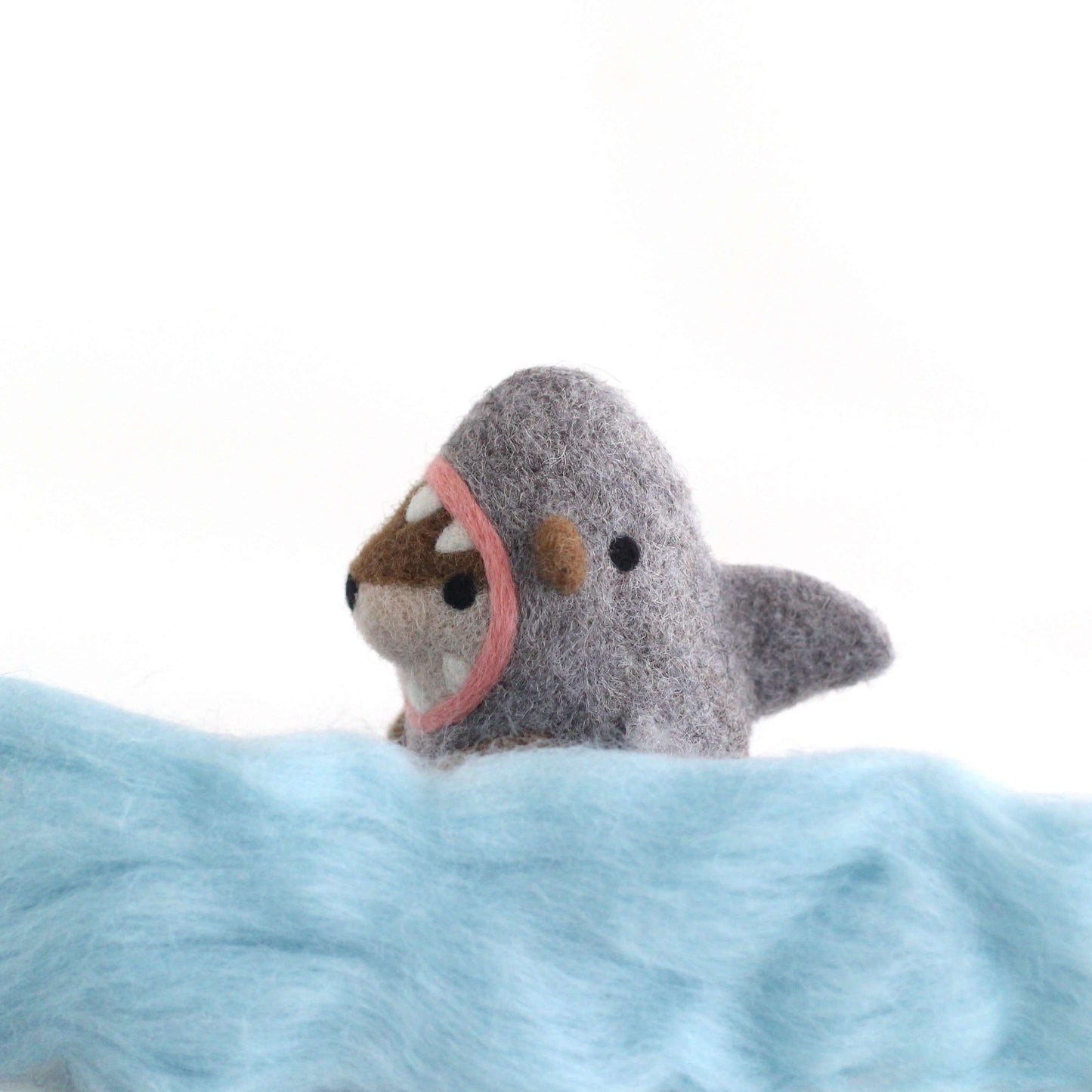 Needle Felted River Otter in a Shark Costume