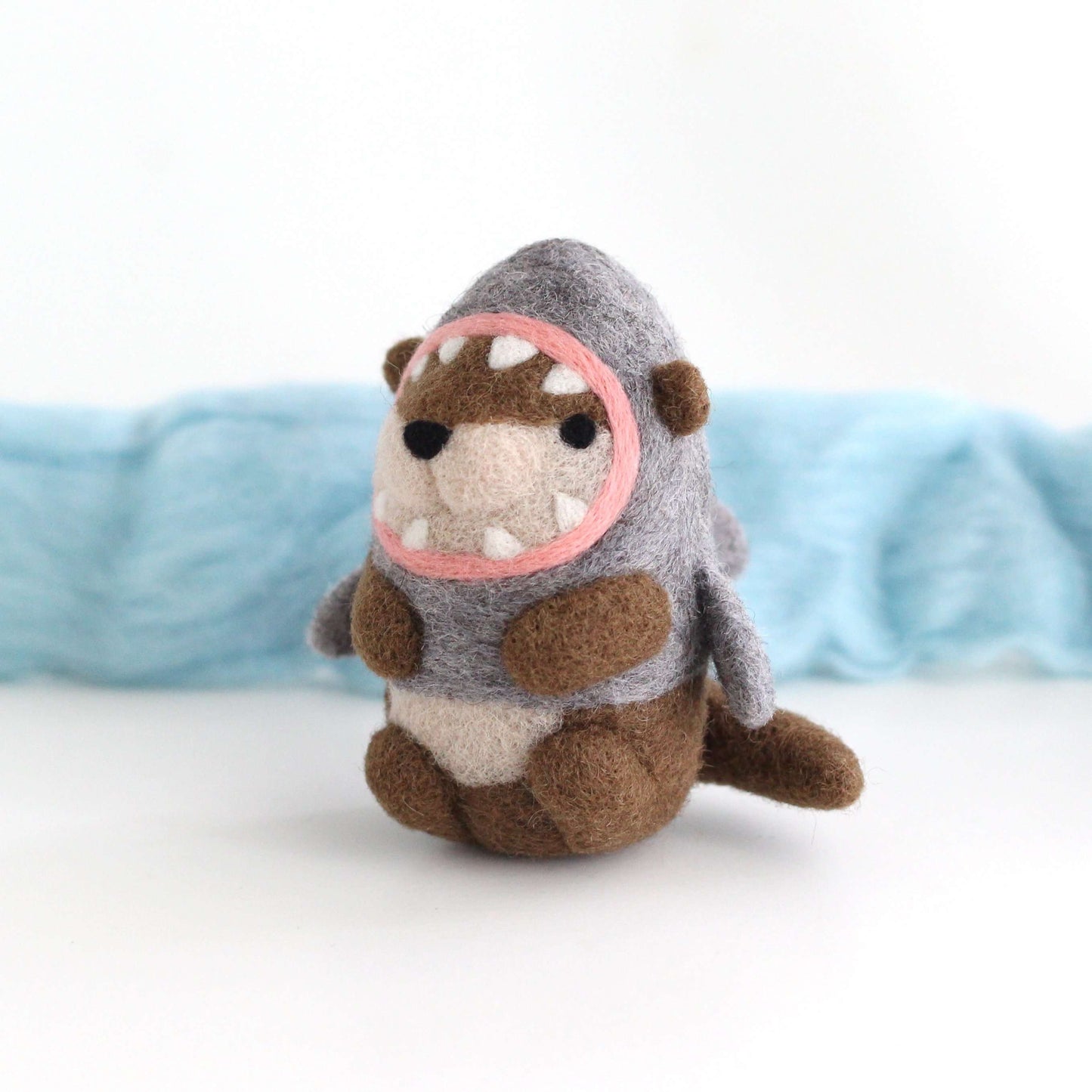 Needle Felted River Otter in a Shark Costume