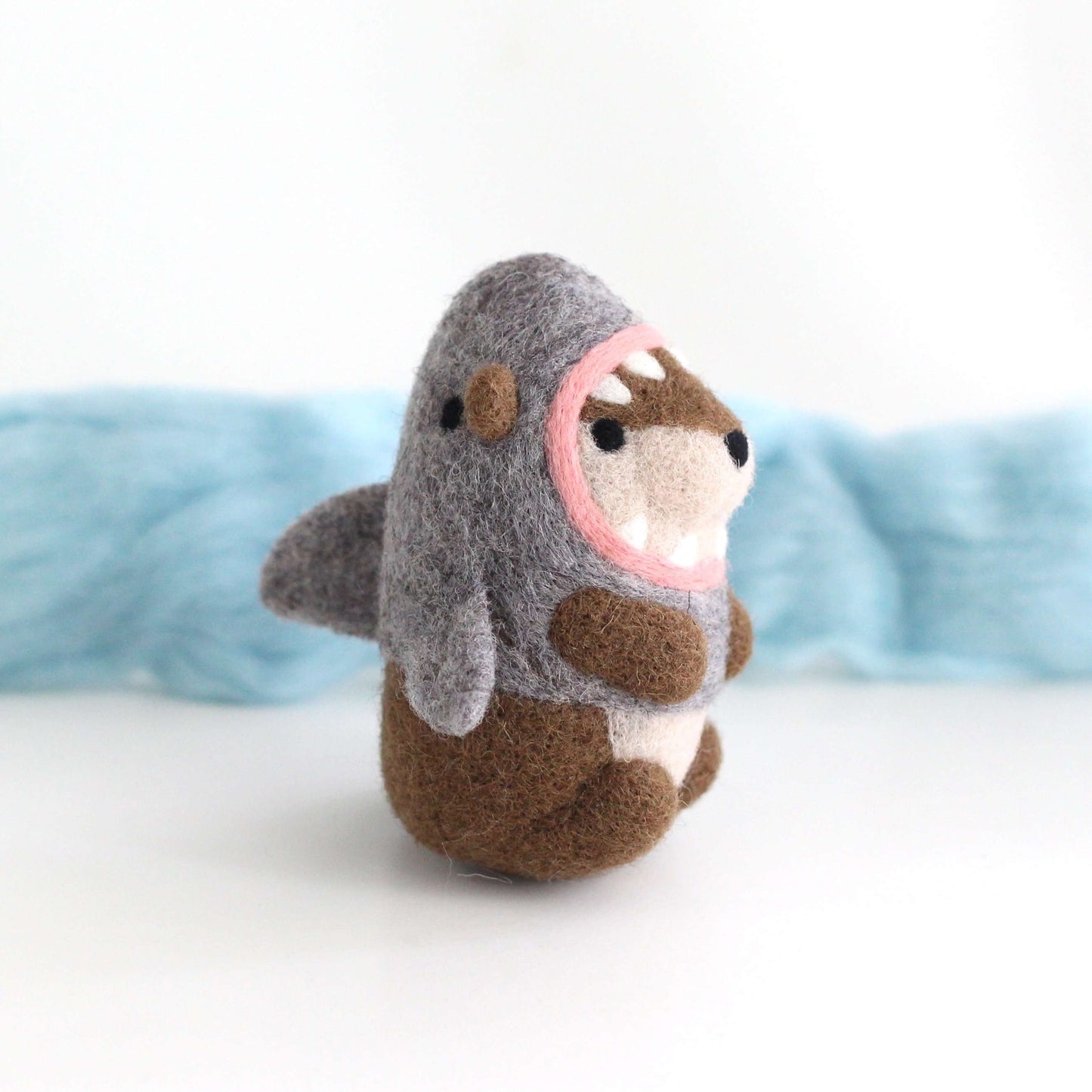 Needle Felted River Otter in a Shark Costume