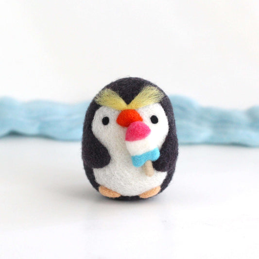 Needle Felted Royal Penguin with Rocket Fish Pop
