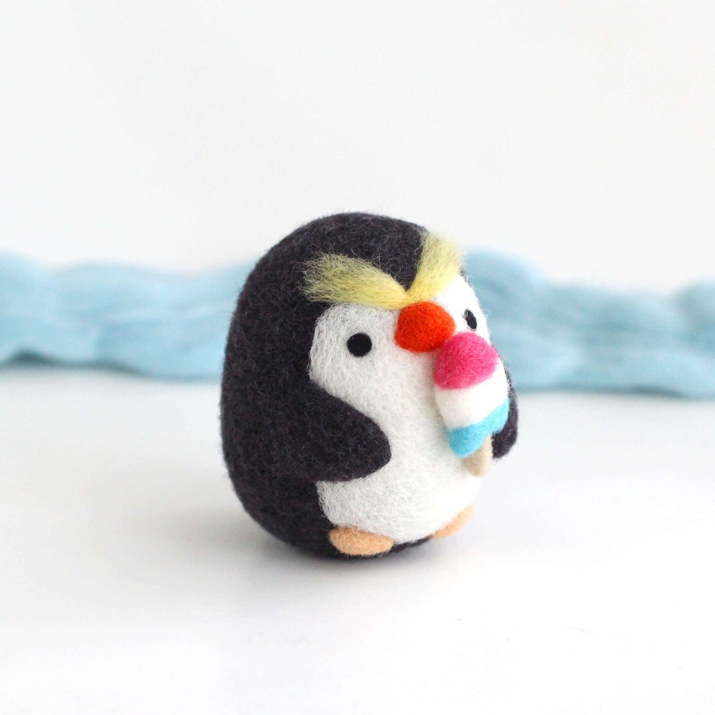 Needle Felted Royal Penguin with Rocket Fish Pop by Wild Whimsy Woolies
