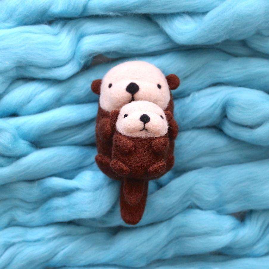 Needle Felted Sea Otter Mum and Baby by Wild Whimsy Woolies