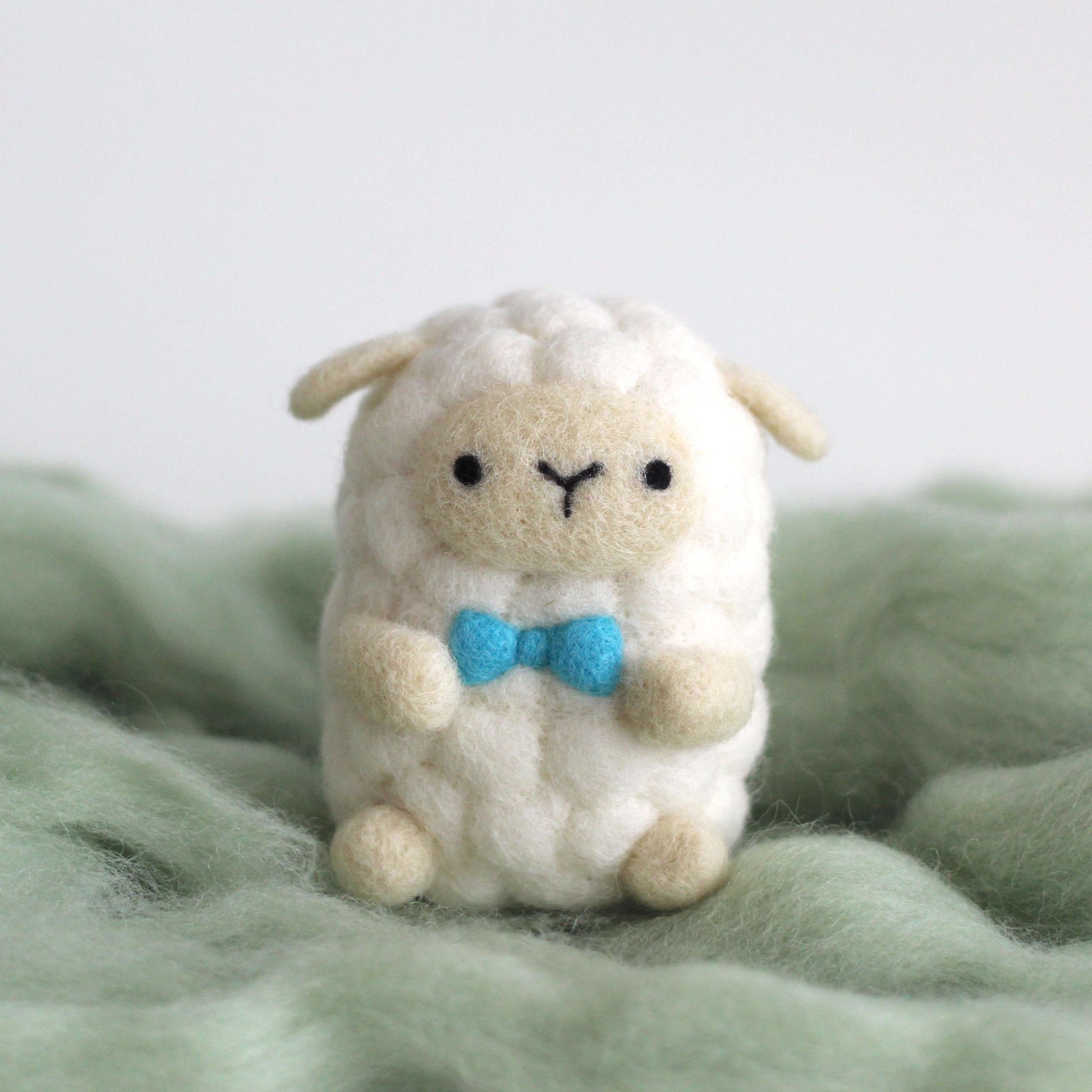 Needle Felted Sheep wearing Blue Bow Tie by Wild Whimsy Woolies