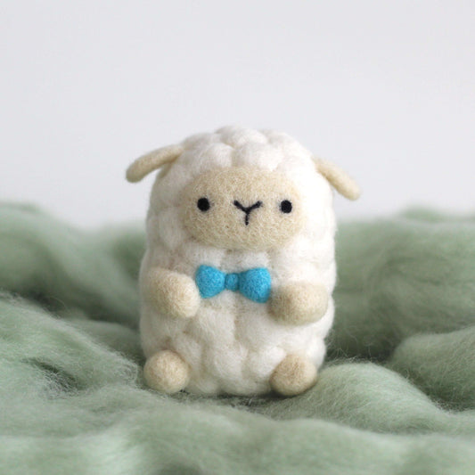 Needle Felted Sheep wearing Blue Bow Tie