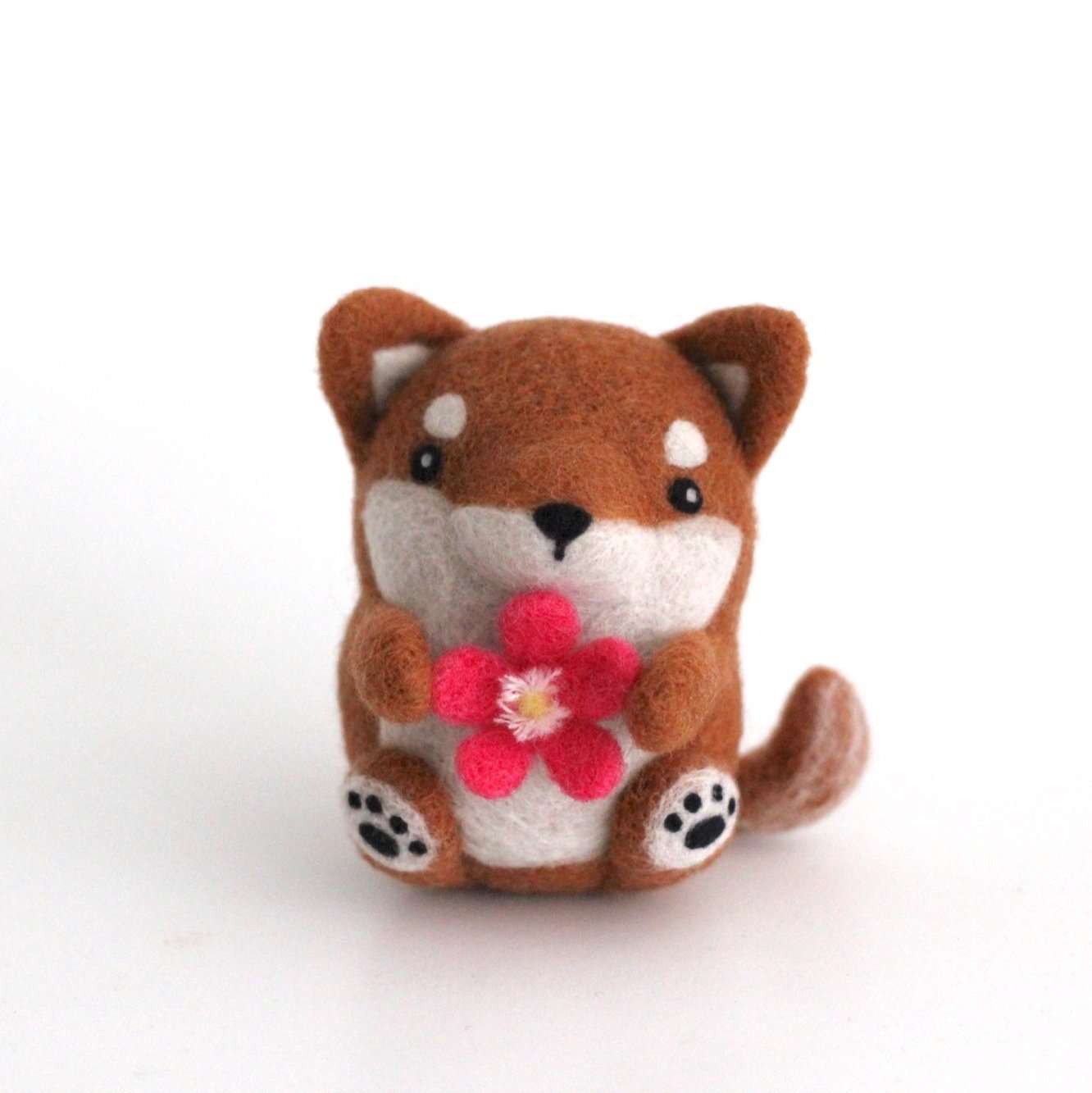 Needle Felted Shiba Inu with a Plum Blossom