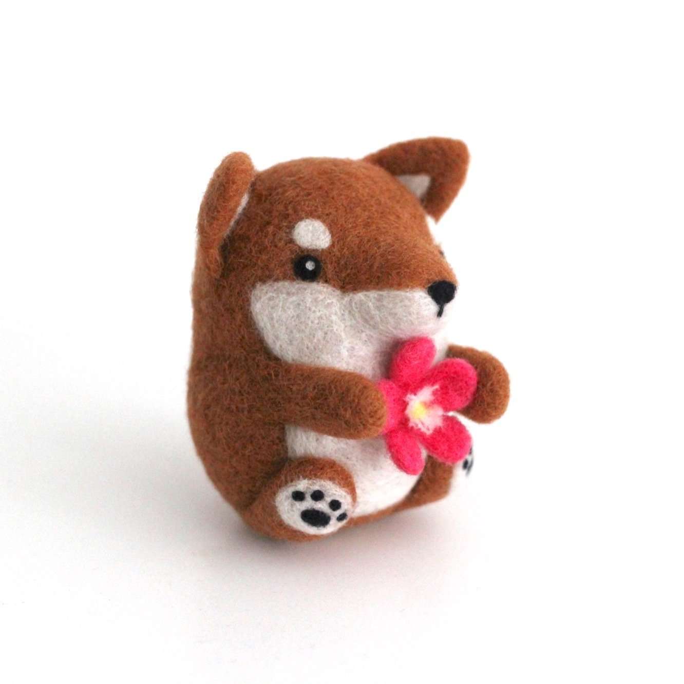 Needle Felted Shiba Inu with a Plum Blossom