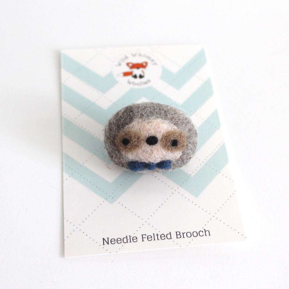 Needle Felted Sloth Brooch