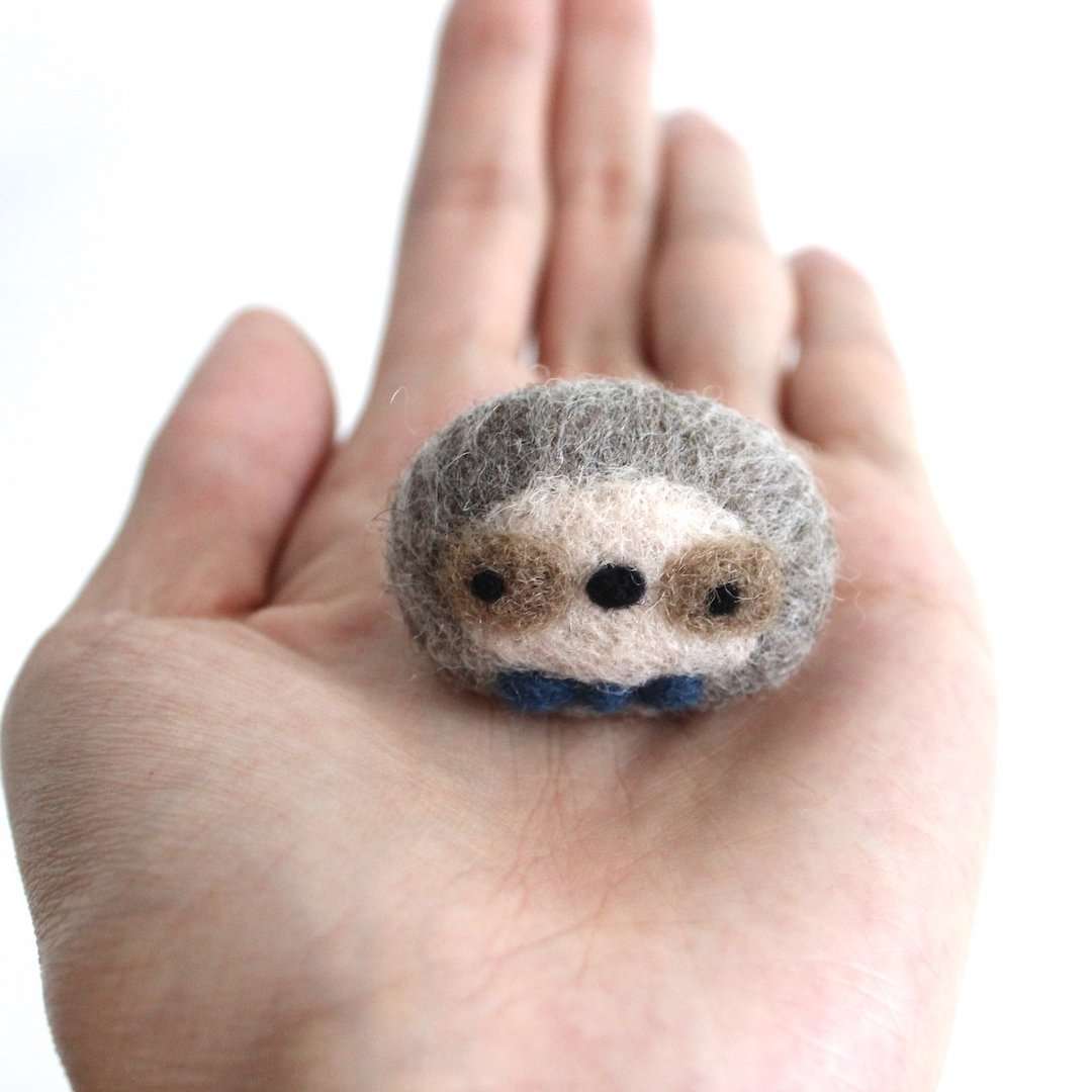 Needle Felted Sloth Brooch