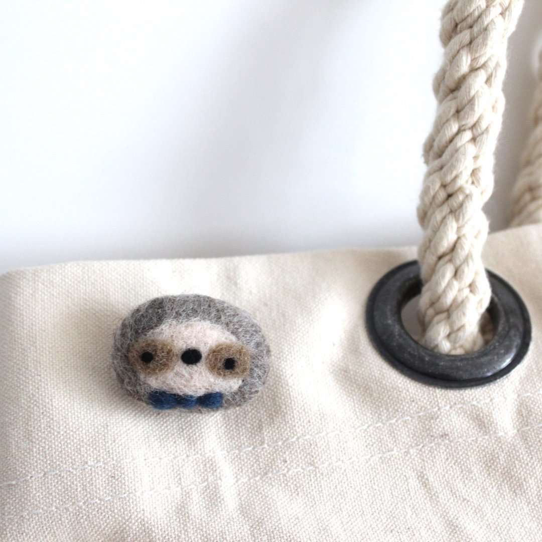 Needle Felted Sloth Brooch by Wild Whimsy Woolies