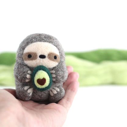 Needle Felted Sloth holding Avocado