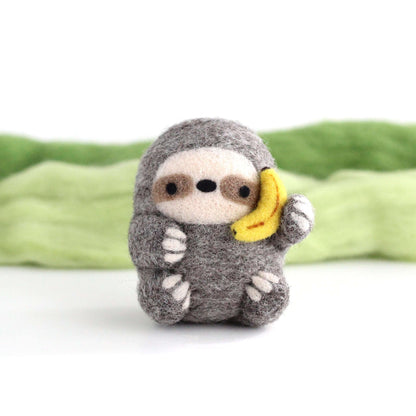 Needle Felted Sloth holding Banana Phone