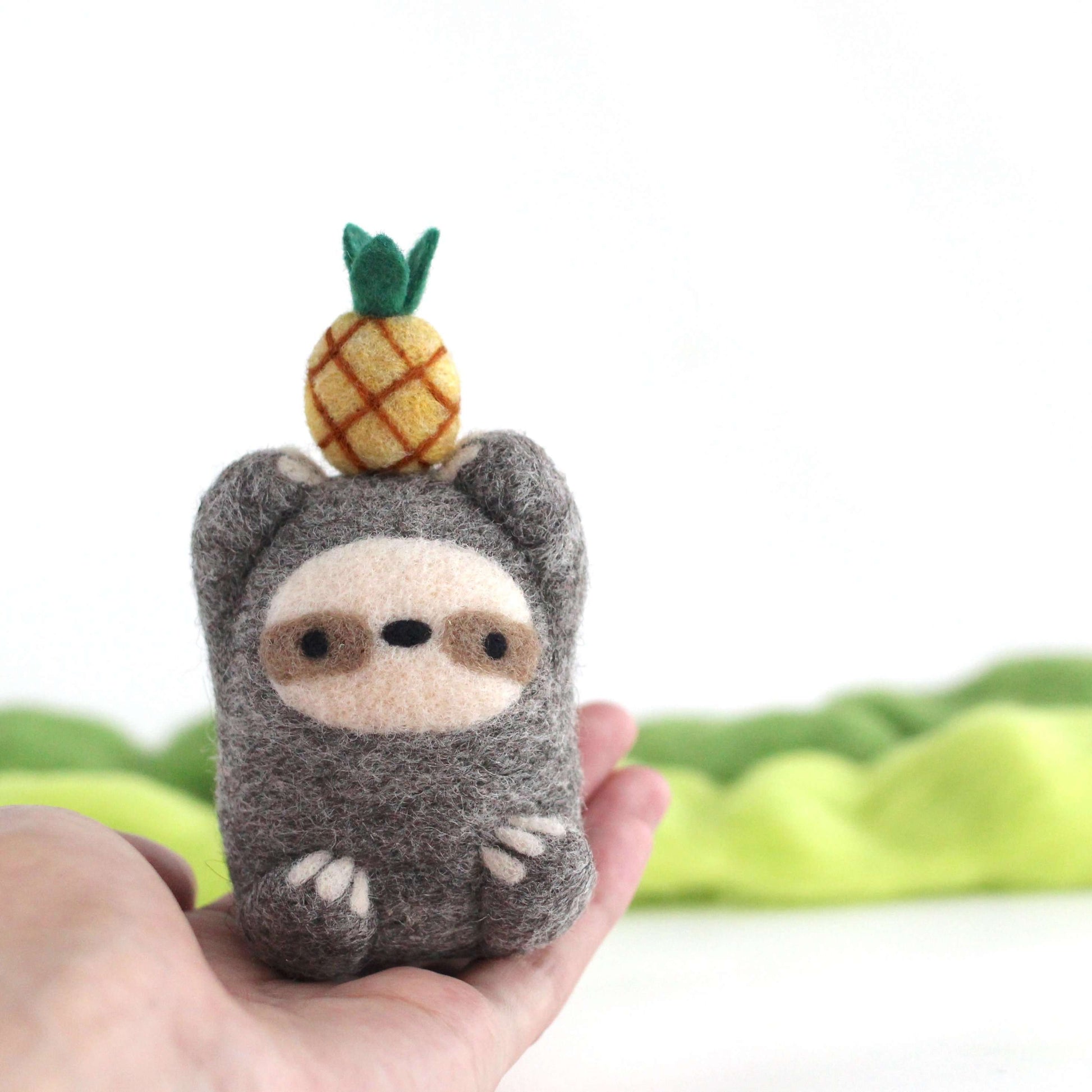 Needle Felted Sloth holding Pineapple by Wild Whimsy Woolies