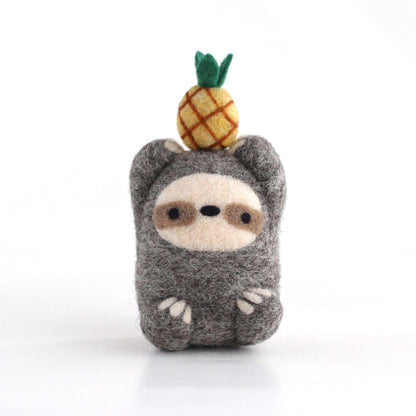 Needle Felted Sloth holding Pineapple by Wild Whimsy Woolies