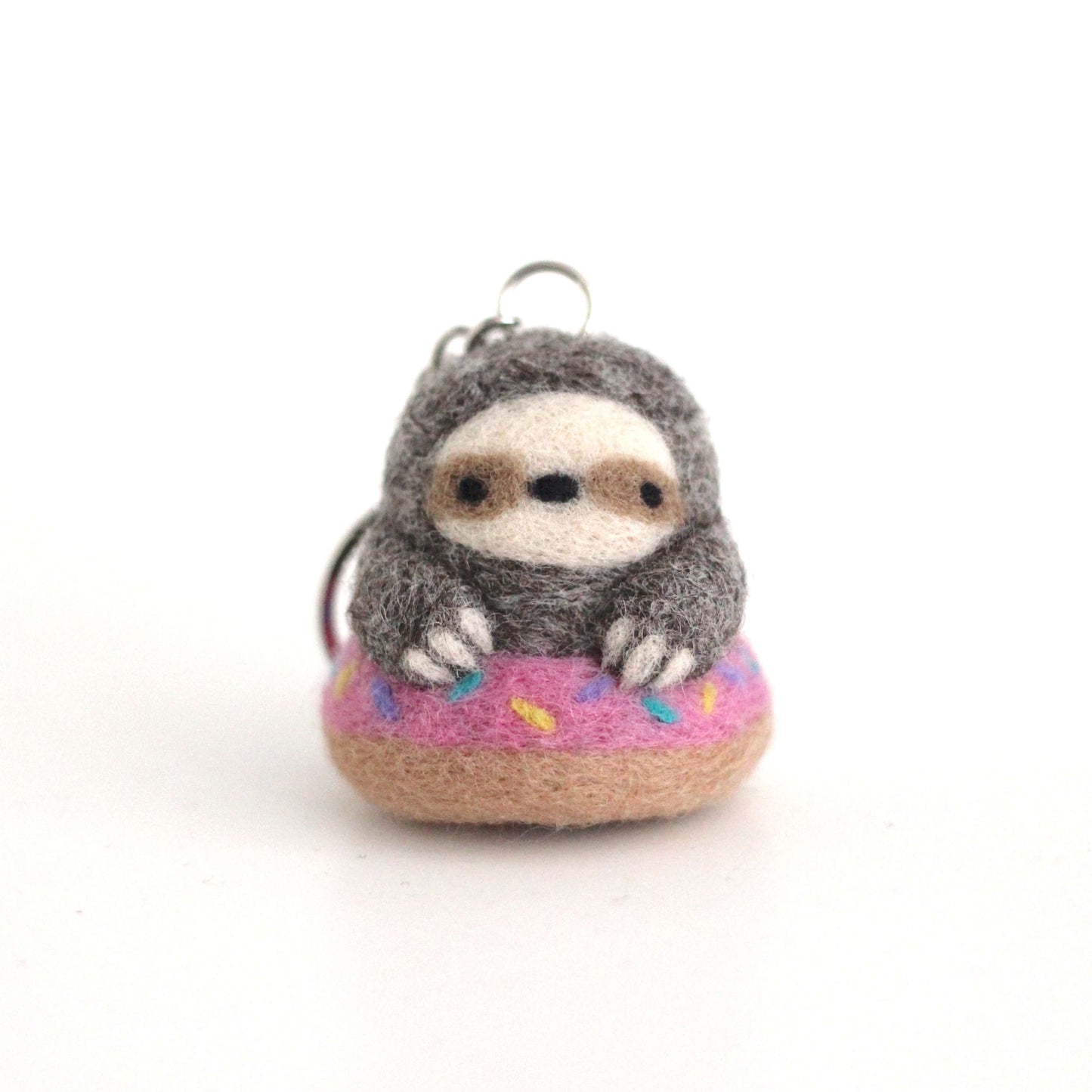 Needle Felted Sloth in a Donut Floatie Keychain (Made-to-Order)