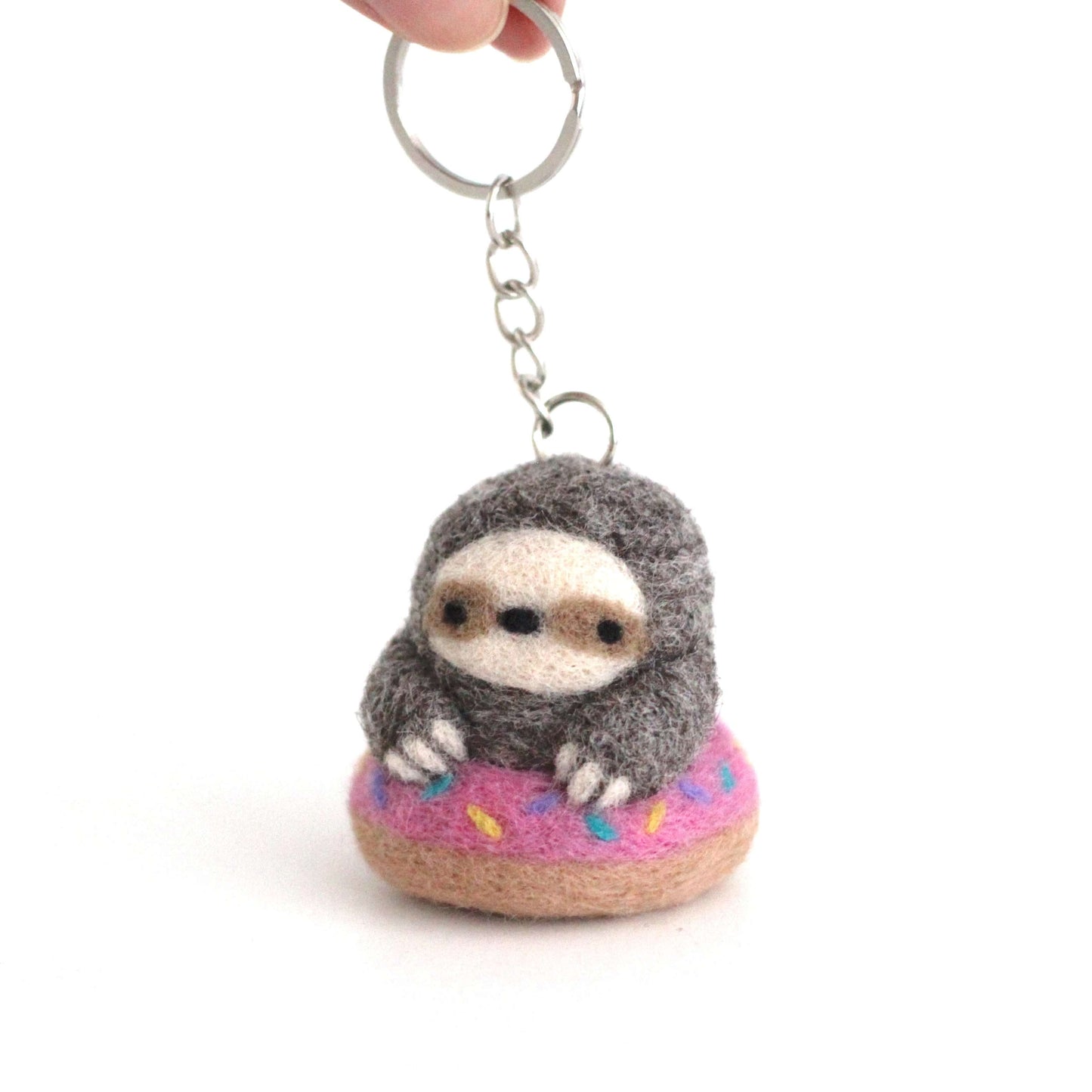 Needle Felted Sloth in a Donut Floatie Keychain (Made-to-Order)