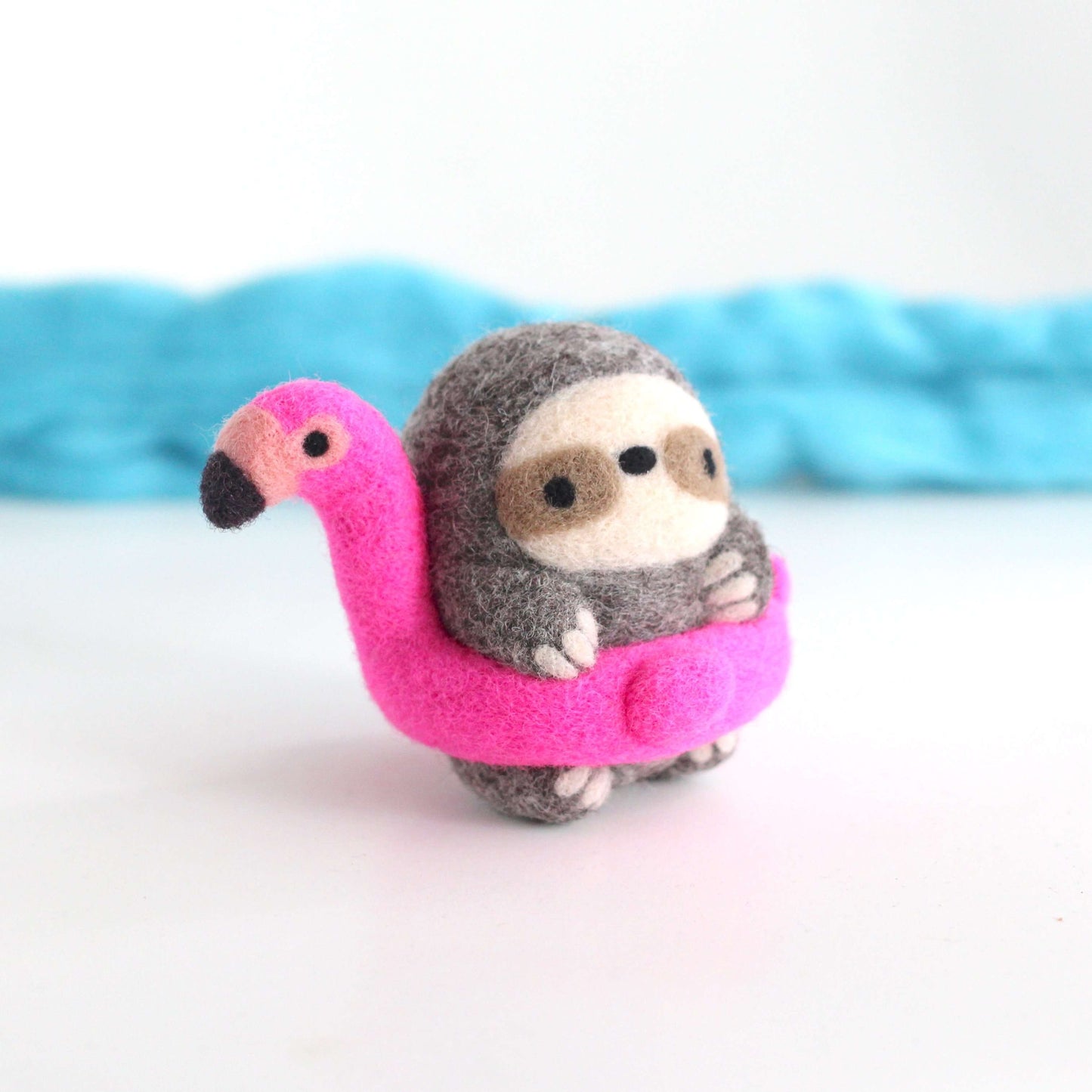 Needle Felted Sloth in a Flamingo Floatie by Wild Whimsy Woolies
