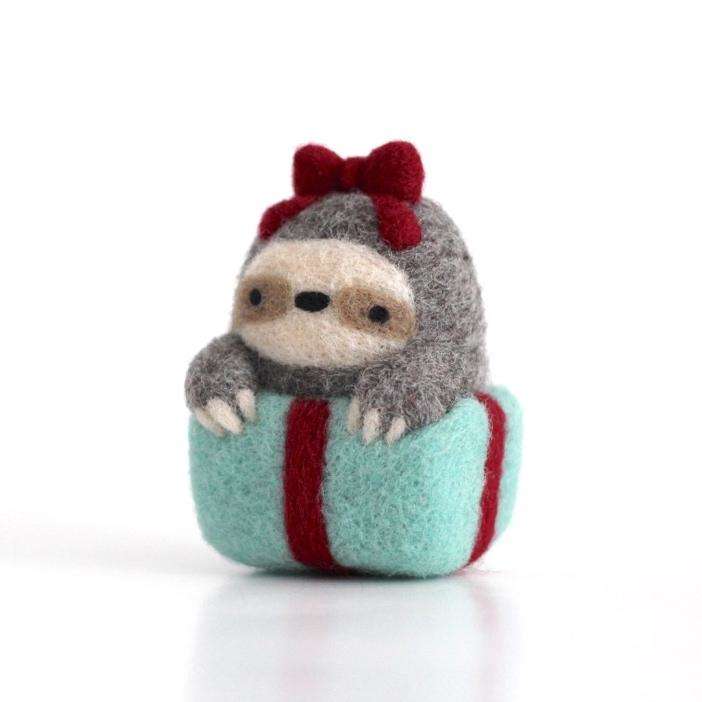 Needle Felted Sloth in a Gift Box