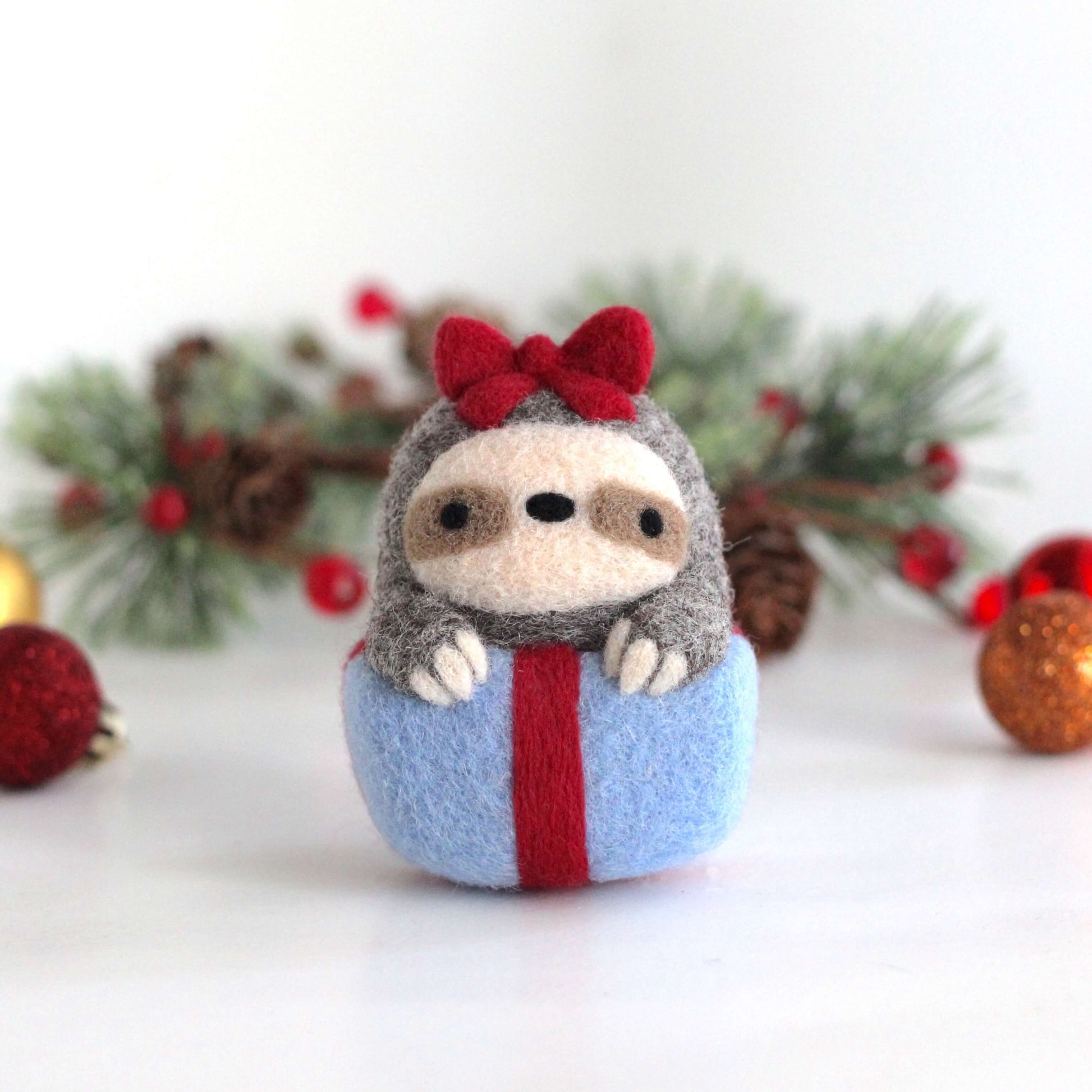 Needle Felted Sloth in a Gift Box by Wild Whimsy Woolies