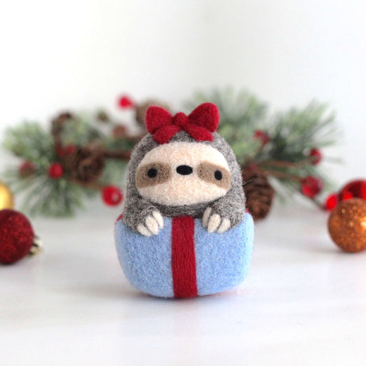 Needle Felted Sloth in a Gift Box
