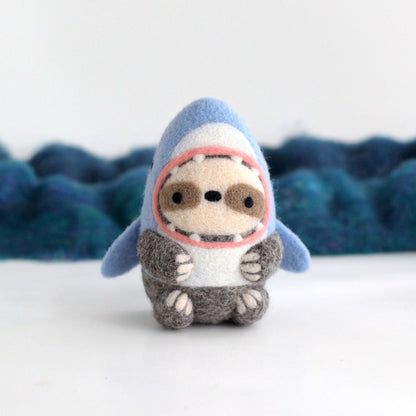 Needle Felted Sloth in a Shark Costume