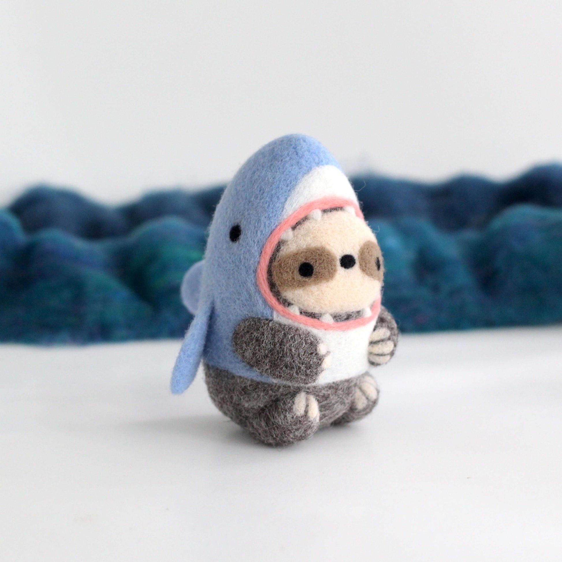 Needle Felted Sloth in a Shark Costume by Wild Whimsy Woolies