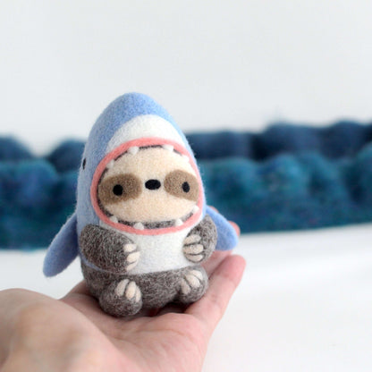 Needle Felted Sloth in a Shark Costume