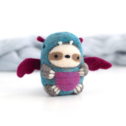 Needle Felted Sloth in Dragon Costume by Wild Whimsy Woolies