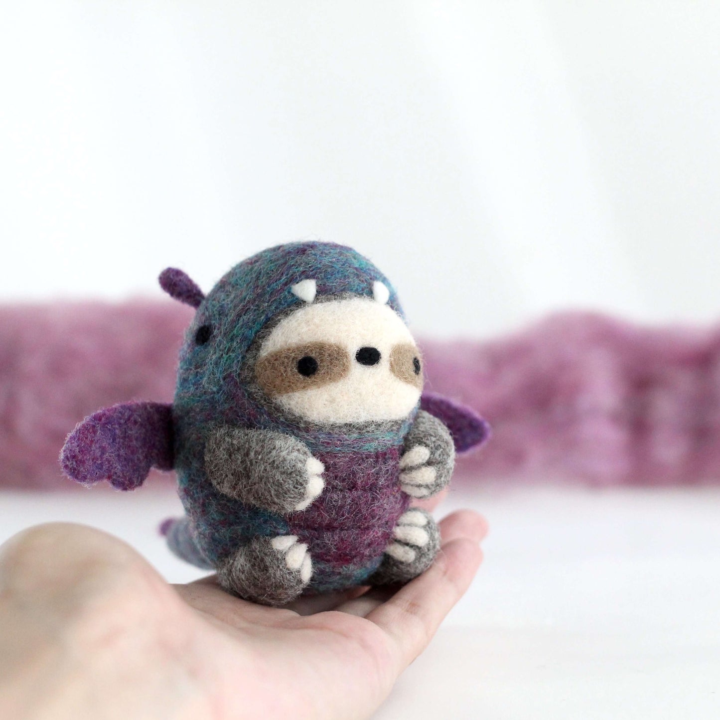 Needle Felted Sloth in Dragon Costume