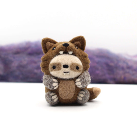 Needle Felted Sloth in Werewolf Costume
