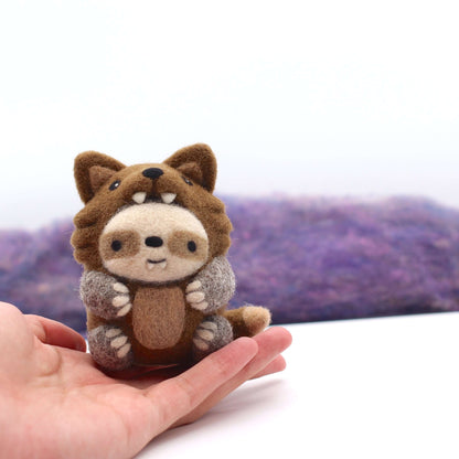 Needle Felted Sloth in Werewolf Costume by Wild Whimsy Woolies