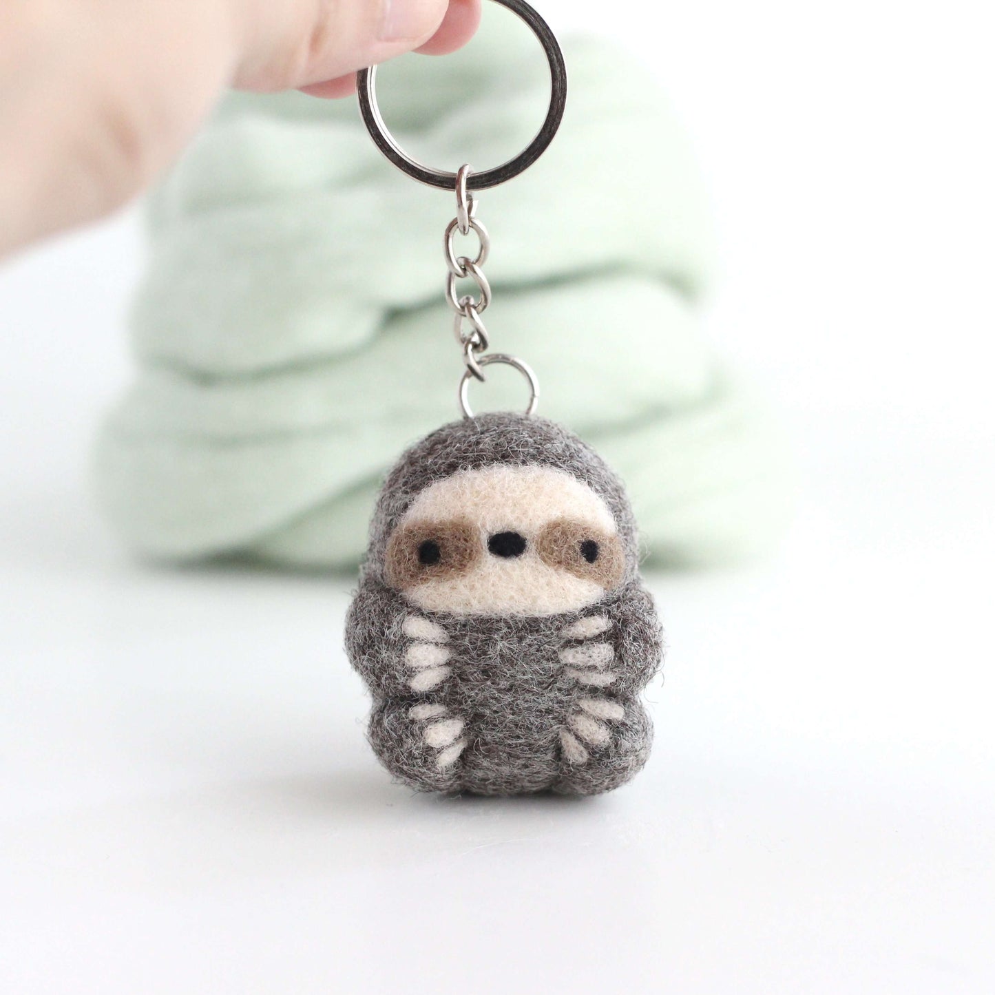 Needle Felted Sloth Keychain