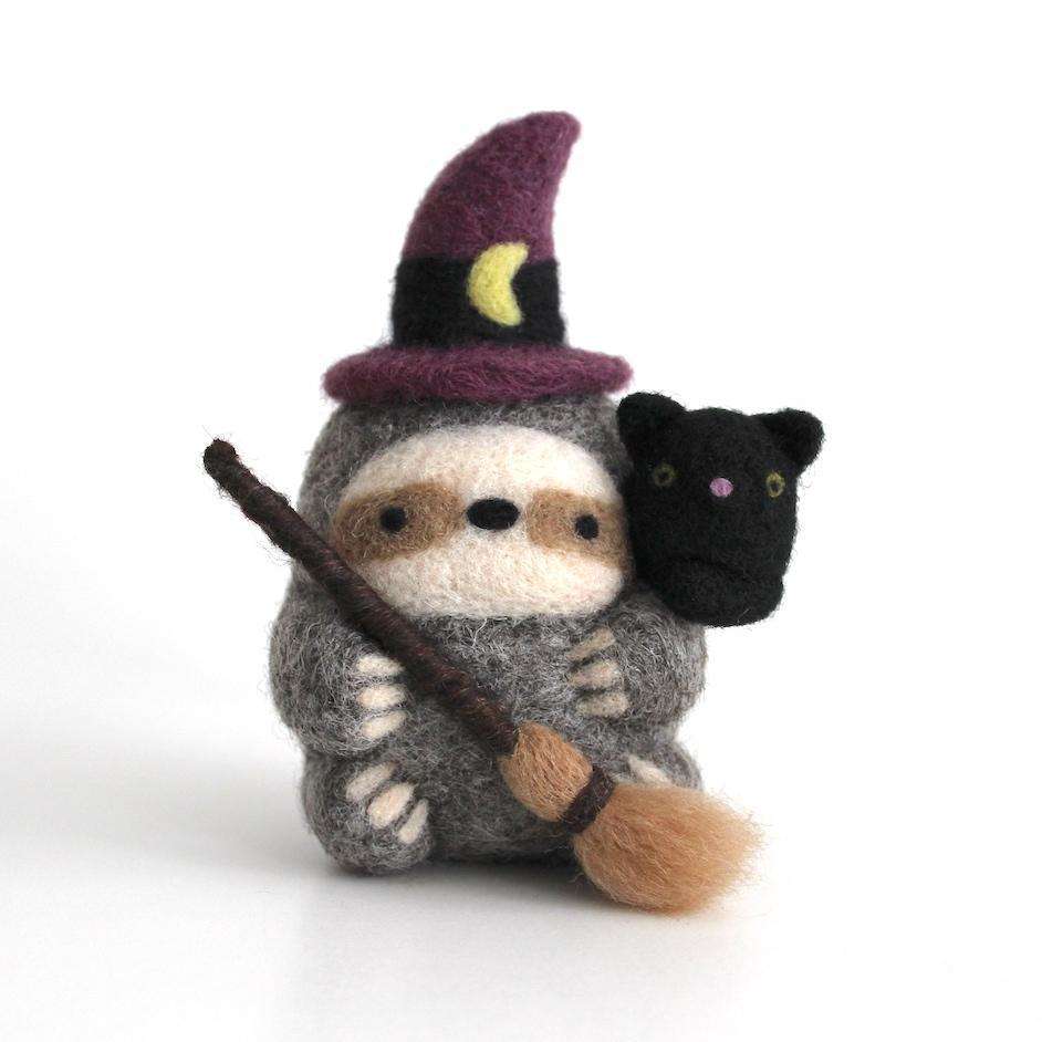 Needle Felted Sloth Witch by Wild Whimsy Woolies