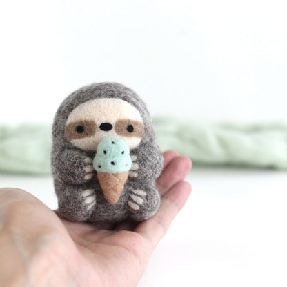 Needle Felted Sloth with Mint Chocolate Chip Ice Cream by Wild Whimsy Woolies