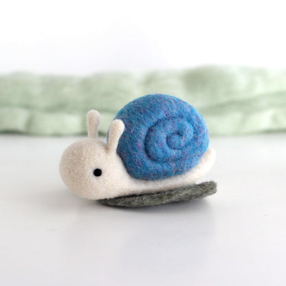 Needle Felted Snail on a Leaf (Blue)