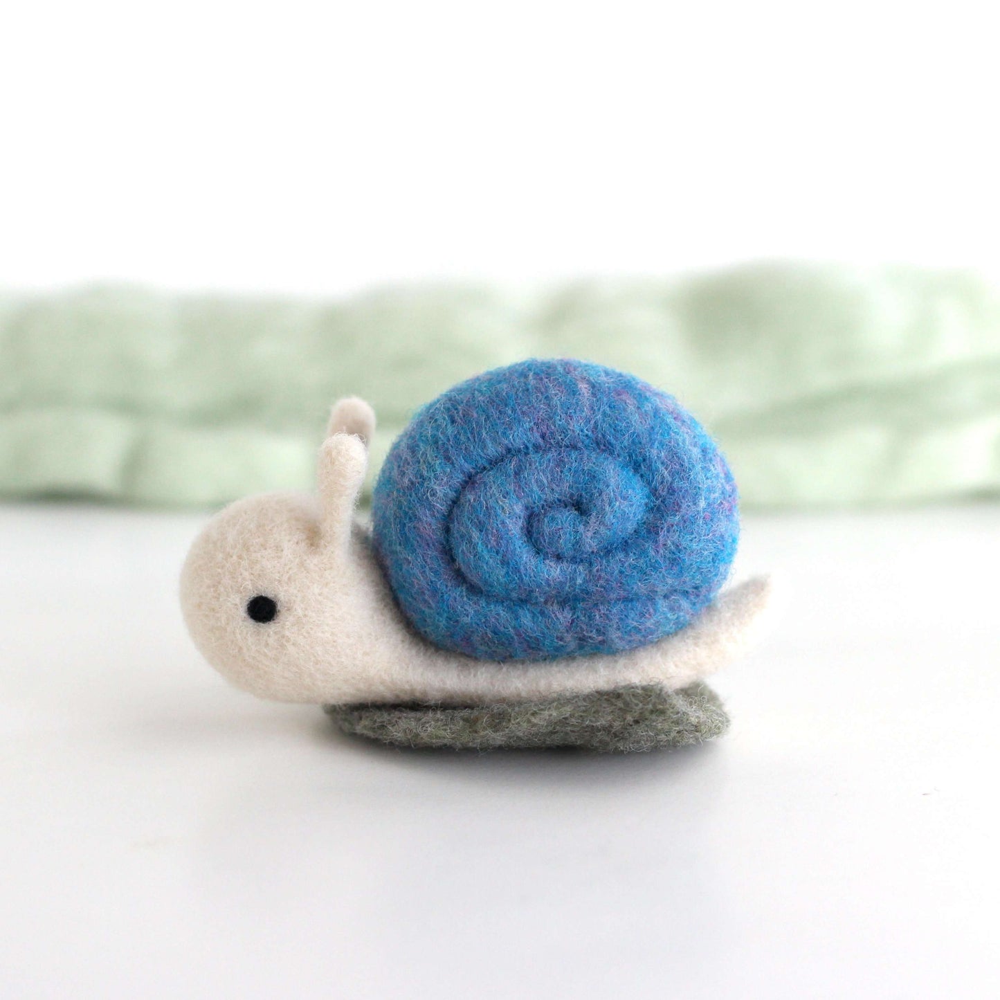 Needle Felted Snail on a Leaf (Blue) by Wild Whimsy Woolies