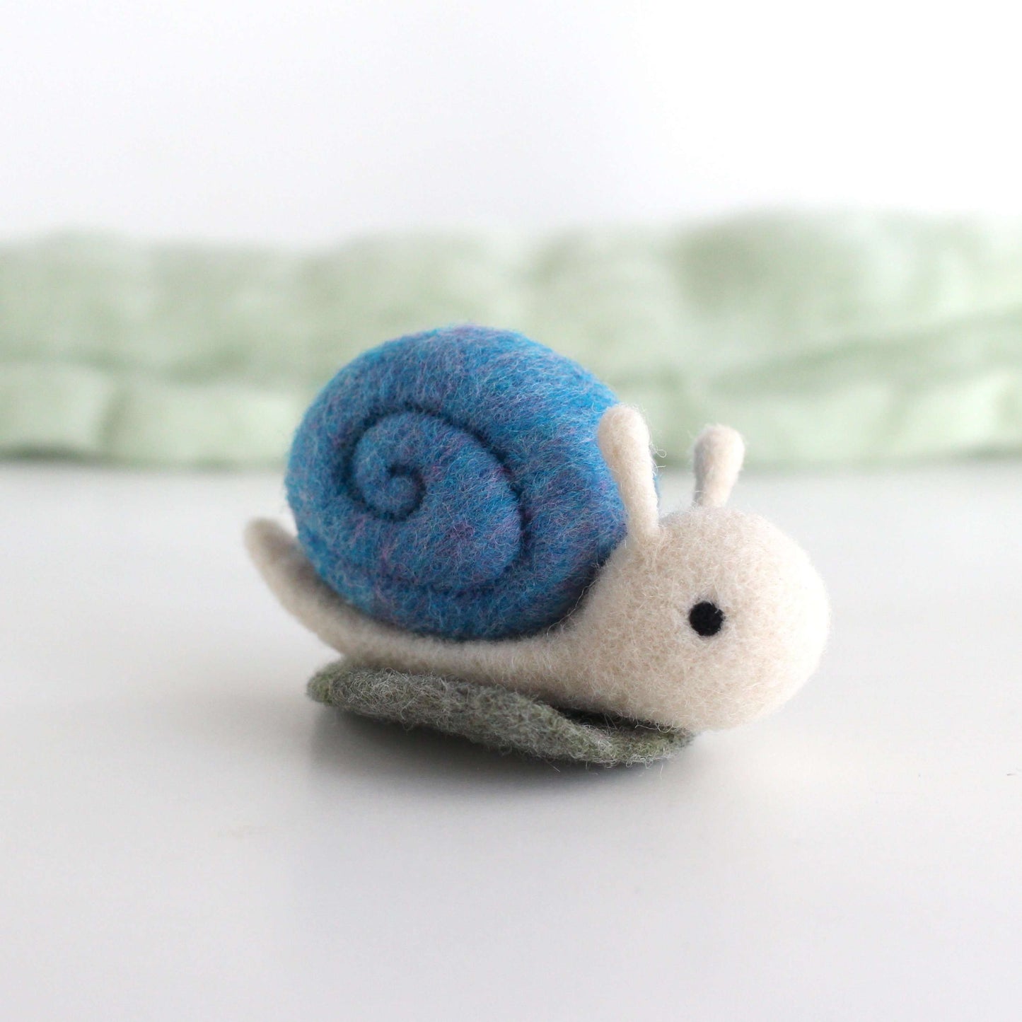 Needle Felted Snail on a Leaf (Blue)