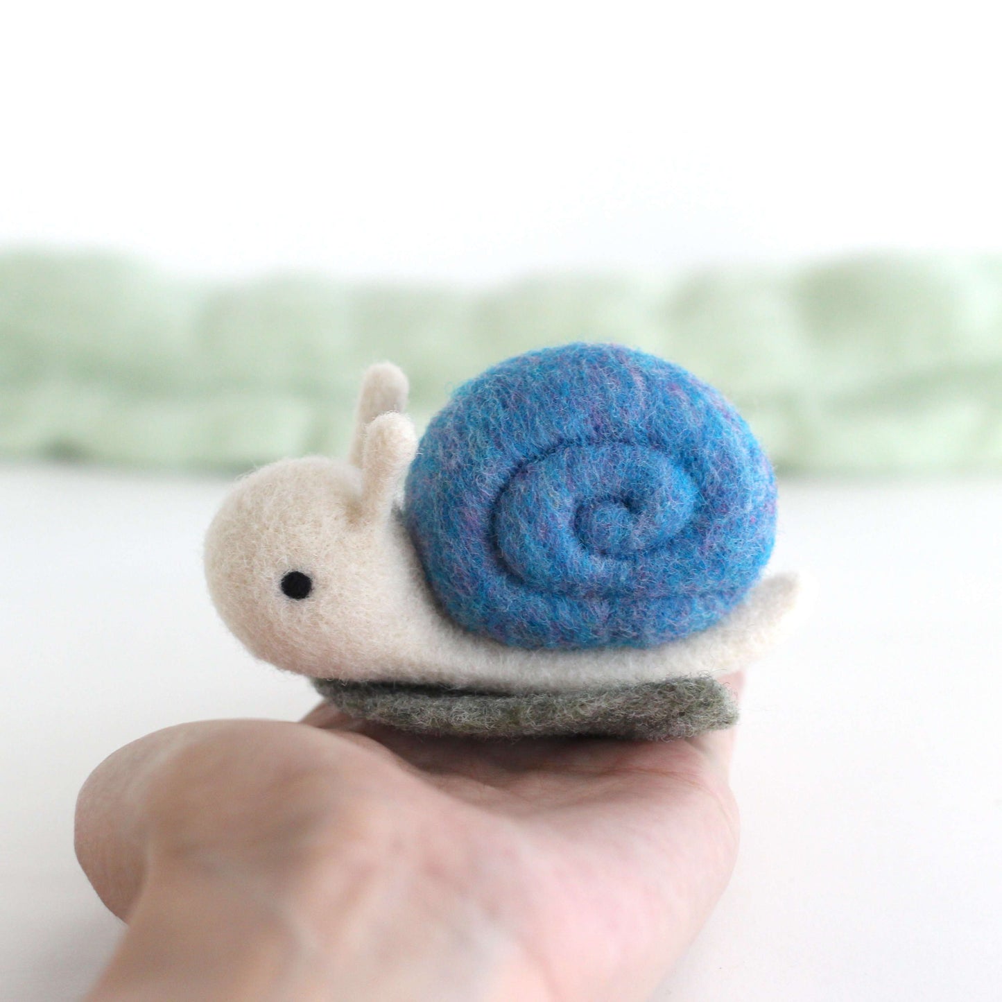 Needle Felted Snail on a Leaf (Blue) by Wild Whimsy Woolies