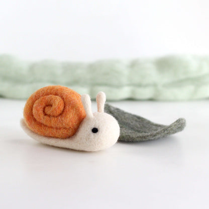 Needle Felted Snail on a Leaf (Orange) by Wild Whimsy Woolies