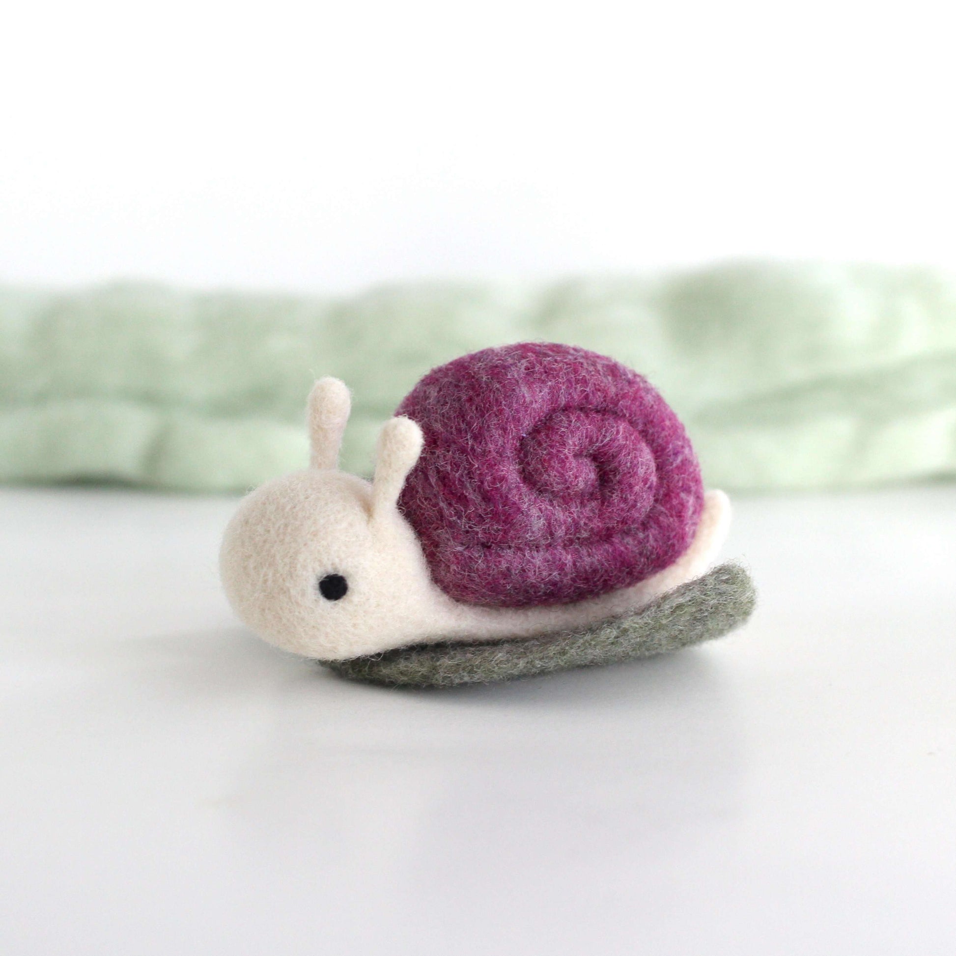 Needle Felted Snail on a Leaf (Purple) by Wild Whimsy Woolies