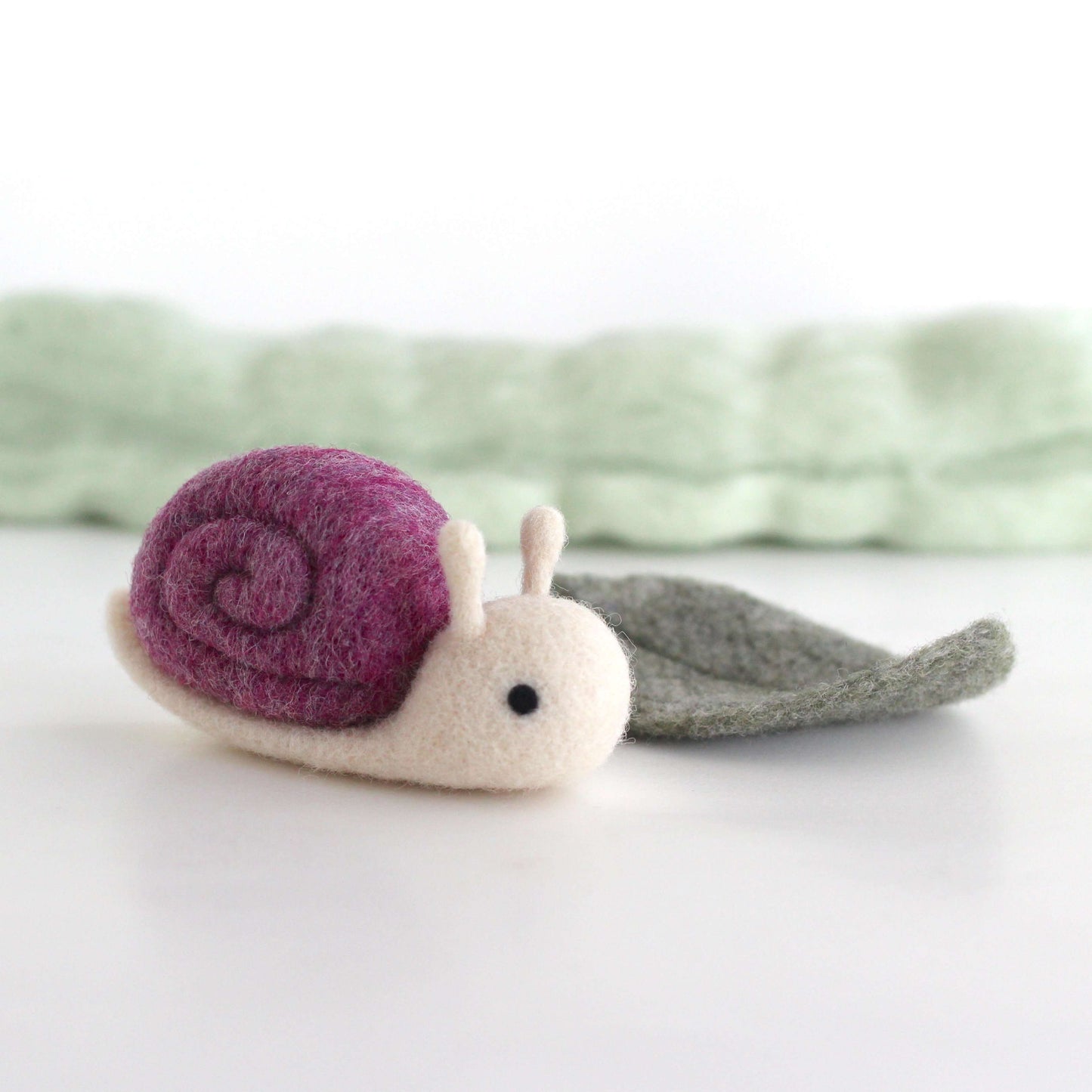 Needle Felted Snail on a Leaf (Purple)