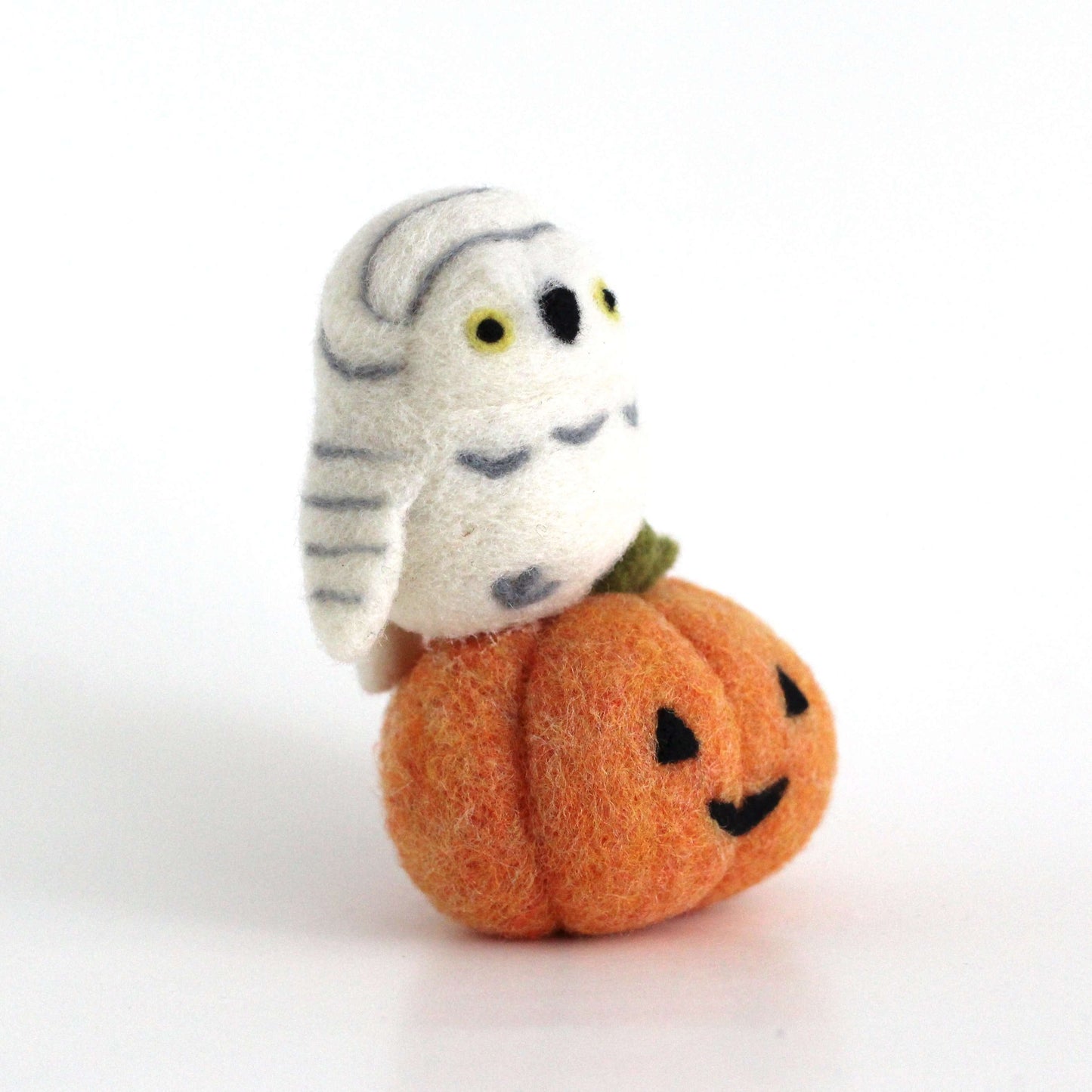 Needle Felted Snowy Owl on Jack-o'-Lantern