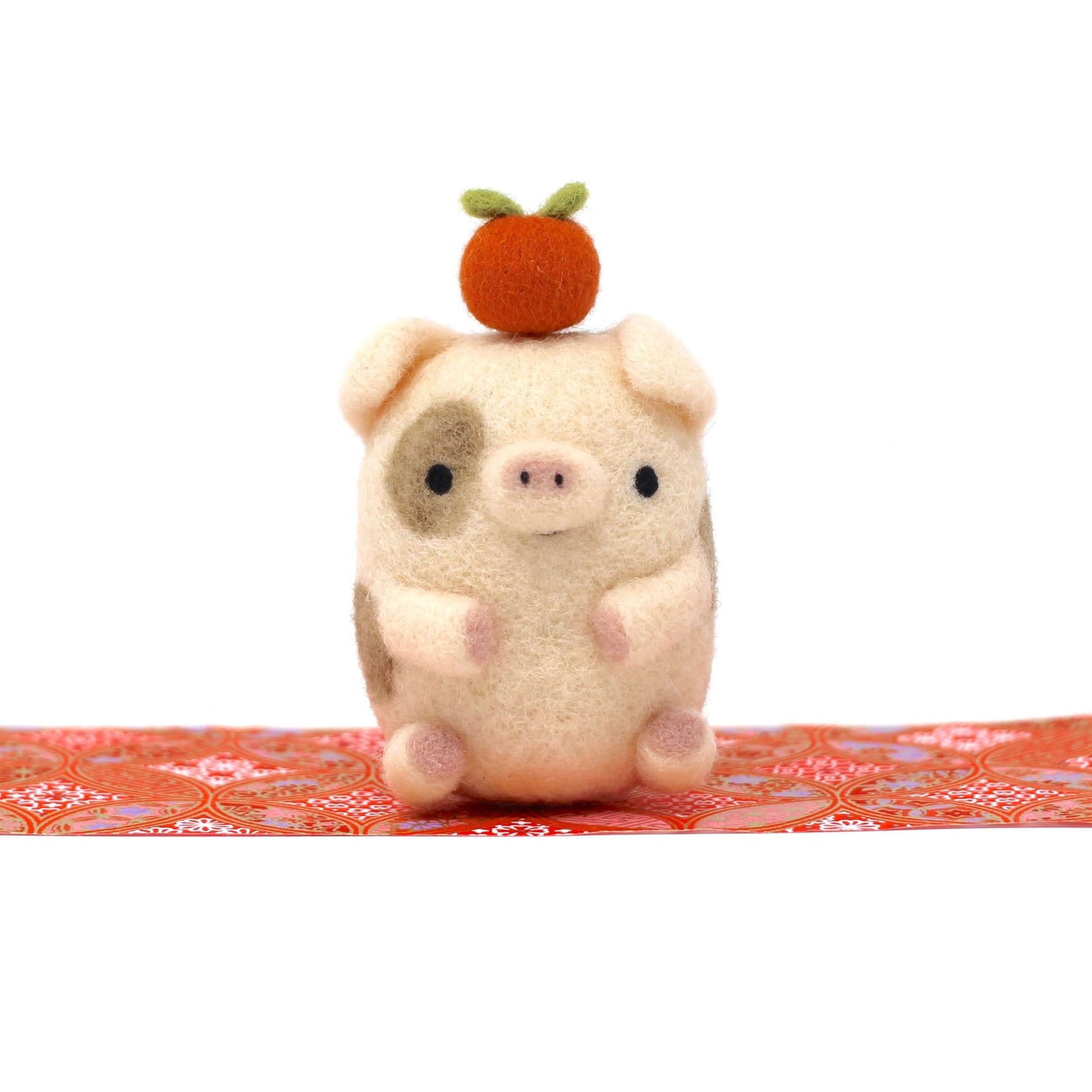 Needle Felted Spotted Pig with Orange by Wild Whimsy Woolies