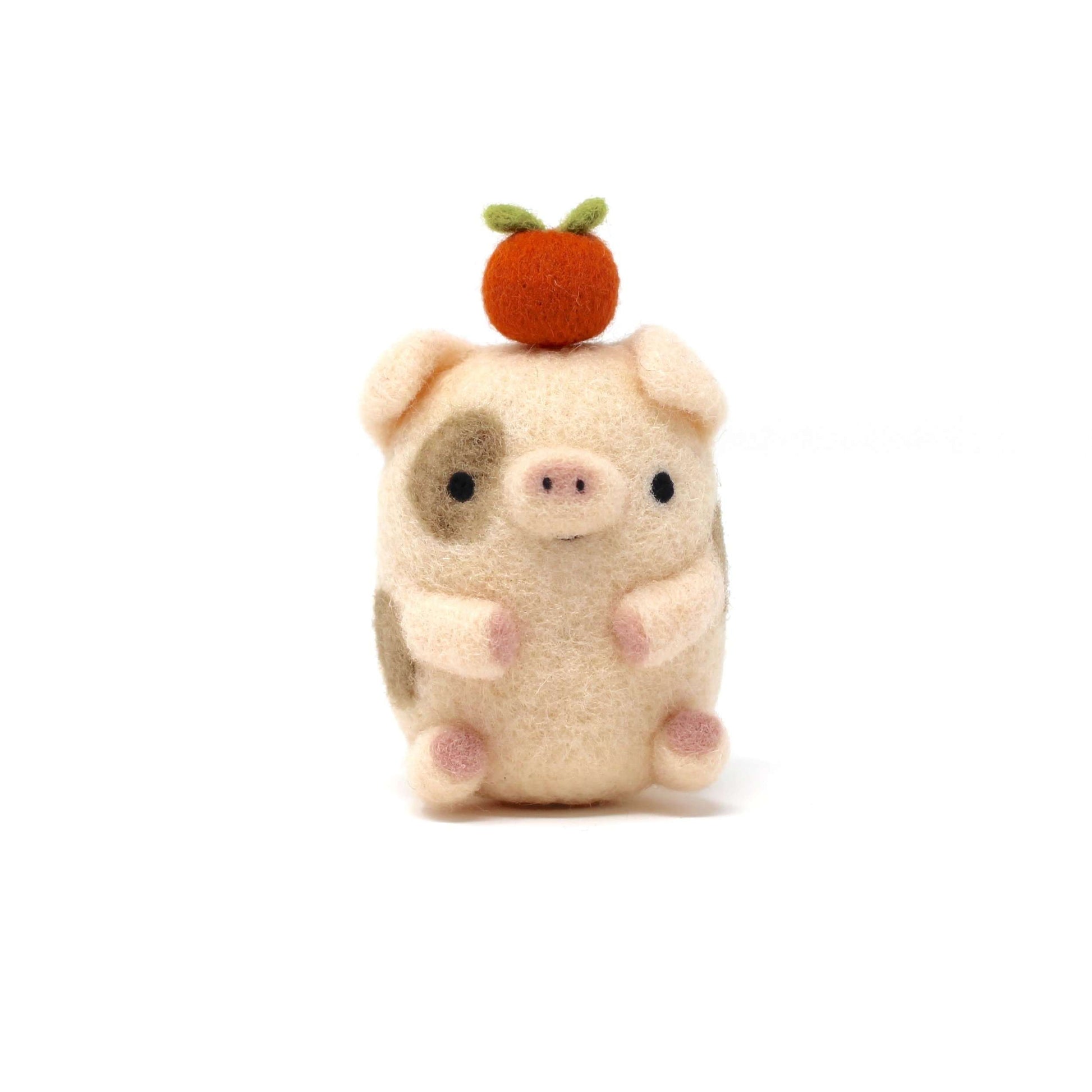 Needle Felted Spotted Pig with Orange